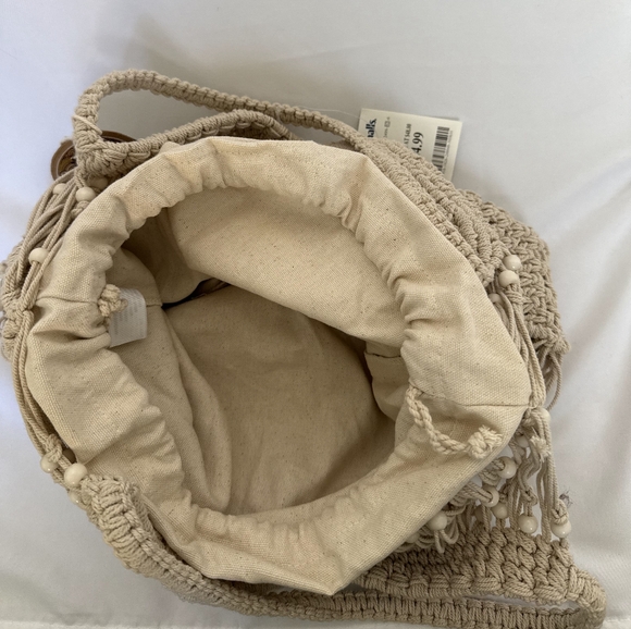 Boho Beaded Woven Shoulder Purse Beige - Picture 2 of 7